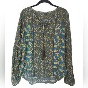 PRANA long sleeve peasant, floral blouse, size M